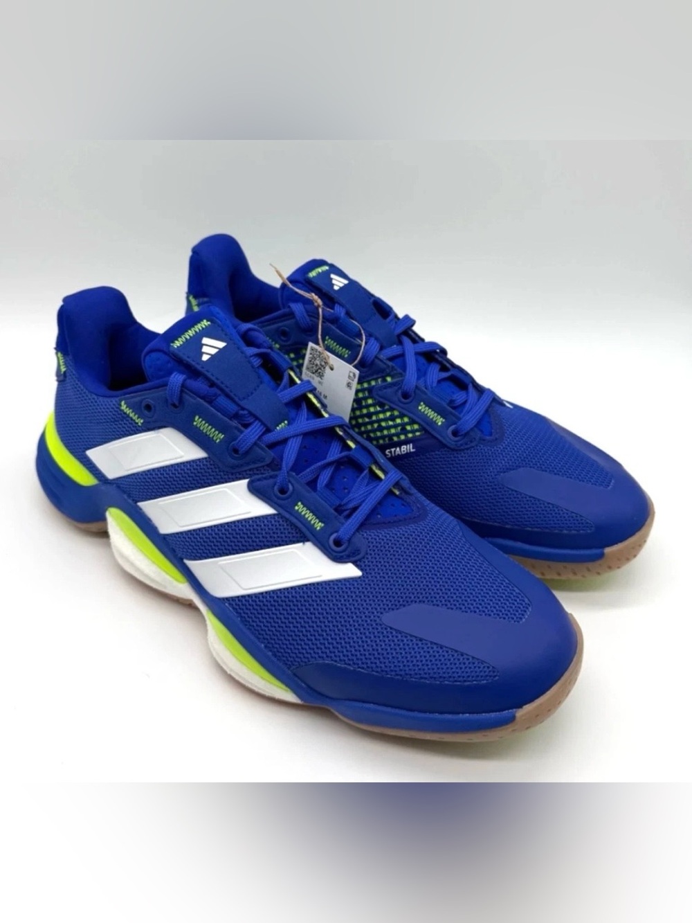 adidas Men’s Stabil 16 Blue Athletic indoor Shoes with White & Neon Accents